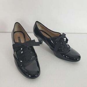 Charles Kammer black patent leather lace up cone heel tuxedo shoe size 38